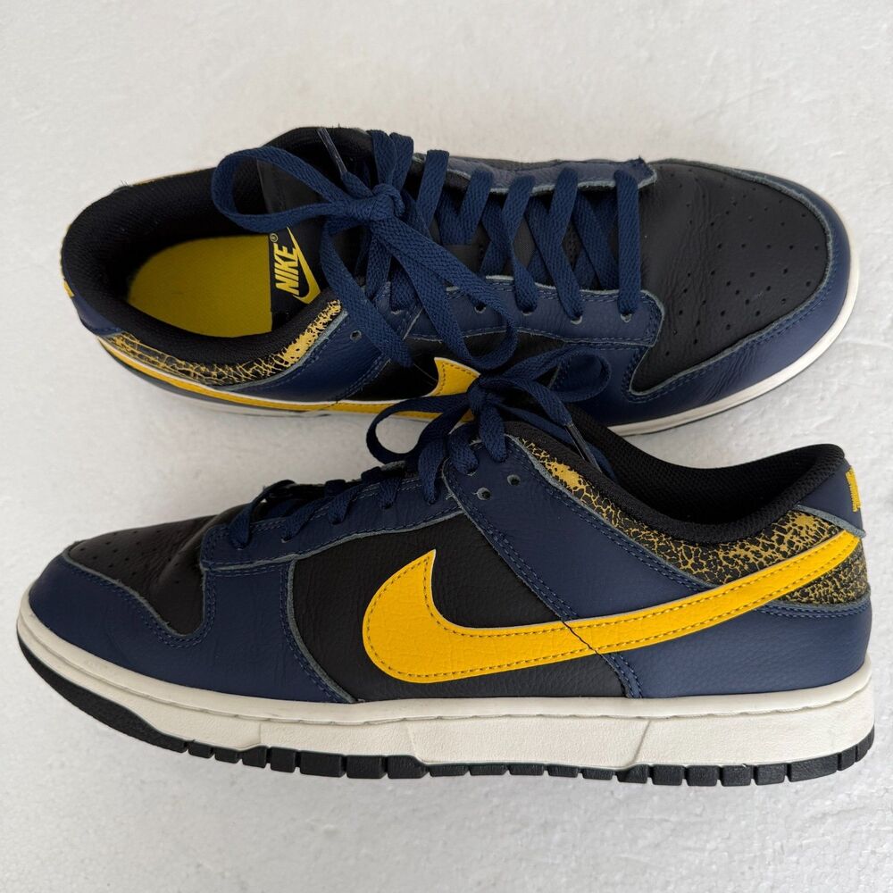 Size 12 -Nike Dunk Low Shoes Vintage Michigan Blue Black Yellow FZ4014-010 Men's